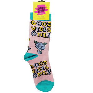 Women Boy Sock OOOH YEAH Only Good Vibes Flower Daisy Smiley Face Cotton NWT NEW